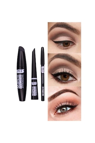 Mt Cosmetics 3'ü 1 Arada Suya Dayanıklı Maskara + Kalem + Eyeliner Seti