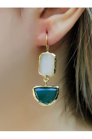 İkili Model Kedigözü Cam Sallantılı Kadın Küpe Euku26y Yeşil