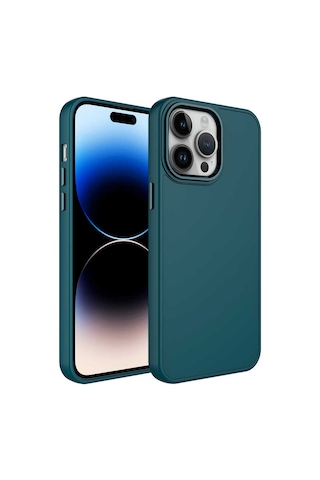 Apple Uyumlu iPhone 13 Pro Uyumlu Metal Çerçeve Ve Buton Tasarımlı Silikon Zore Luna Kılıf-koyu Yeşil Koyu Yeşil -