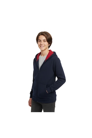 Lacivert Fermuarlı Kapüşonlu Cepli Kız Erkek Sweatshirt Bgl-st05000 Lacivert