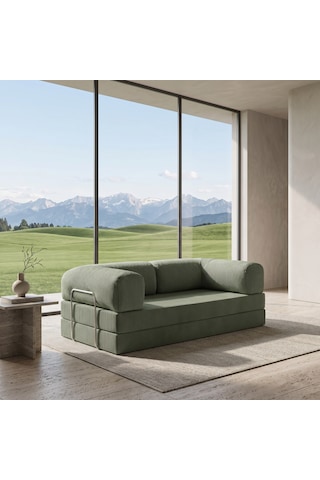 Nestime 200x100 Comfortnest Kanepe / Aktivite Koltuğu / Yatak 50 Dns Dayanıklı Orta Sert Sünger, Çıkarılabilir Kılıf, Pati Dostu Fitilli Kadife Kumaş Yeşil