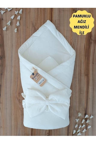 Bebek Battaniyesi %100 Pamuklu Bebek Kundak Battaniyesi Kız Erkek Dış Kundak Hastane Çıkışı Bbl65003 Ekru