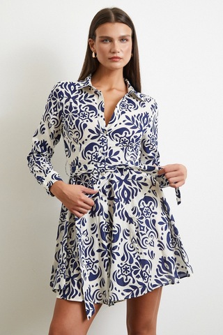 Godeli Desenli Elbise Lacivert Lacivert