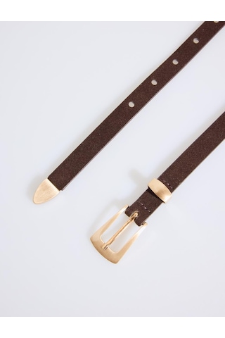 Jimmy Key Jimmy Key Kahverengi Parlak Metal Tokalı İnce Süet Kemer 6sw415682800