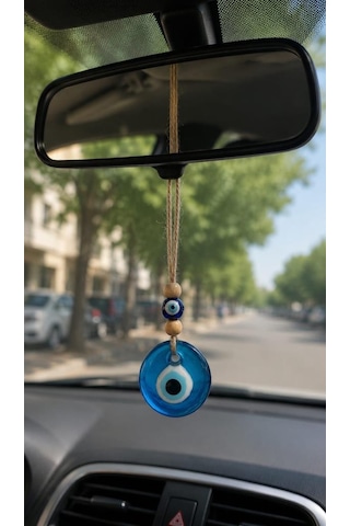 Nazar Boncuğu Dikiz Aynası Süsü Mavi Renkli 4 Cm Duvar Süsü El Yapımı Cam Kapı Süsü