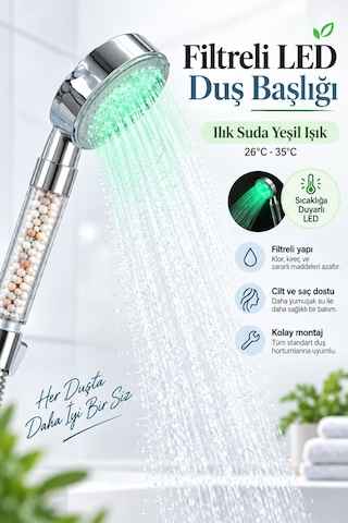Sıcaklığa Duyarlı Led'li Arıtmalı Duş Başlığı Krom