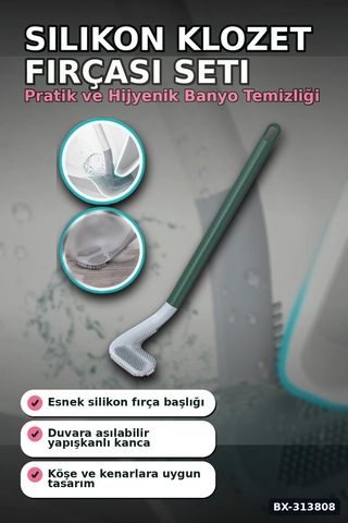 Sopali Tasarim Silikon Klozet Fircasi 41 Cm Aski Kancali Banyo Temizlik Seti Bx-313808 000 Açık Krem