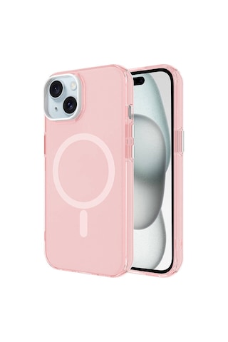Zore Apple Uyumlu iPhone 15 Kılıf Magsafe Şarj Özellikli Buzlu Transparan C-pro Sert Kapak - P Pembe