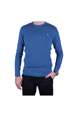 Erkek Mavi Bisiklet Yaka Kazak, Ot-Kzk-20013 Mavi