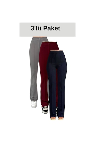 Thiffgymwear Krep Kumaş Likralı Kadın Palazzo Pantolon 3'lü Set Çok Renkli