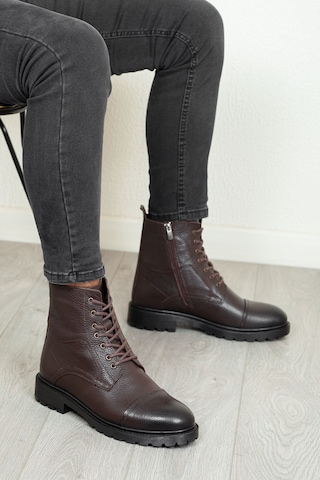 D402 Hakiki Deri Soğuk Geçirmez Kışlık Erkek Bot Kauçuk Taban Kahverengi