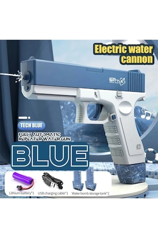 Elektrikli Otomatik Atış Yapan Su Tabancası 10 Metre Menzilli 500 Ml. Depolu 20 Cm. - Mavi Mavi