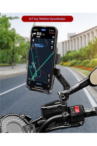 Powertec Motosiklet Bisiklet Telefon Tutucu Ayna Bağlantılı 4-7 inç uyumlu