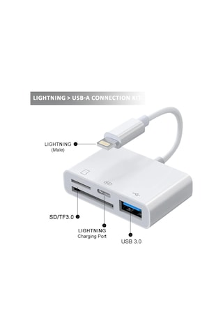 Yaozixa Sansai Lightning Otg Adaptörü - Sd/tf Kart Okuyucu, Usb Bağlantı, İphone Uyumlu/İpad Uyumlu Uyumlu Şarj Desteği, İos Uyumlu13+, Plug&play