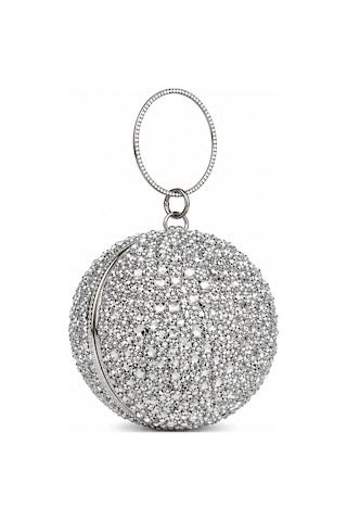 Öznora Silver Yuvarlak Kristal Taşlı Abiye Gece Çanta Std