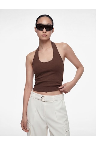 Koton Halter Yaka Kolsuz Pamuklu Crop Bluz Kahverengi 6sal30055ık Kahve
