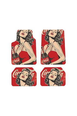 Oem Coca-cola Pin-up Girl Tasarımlı Dijital Baskılı 4 Parça Üniversal Halı Paspas Seti
