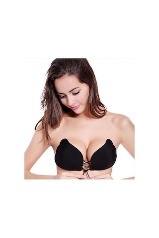 Yeni İnci 8001 Önden Bağcıklı Sıkıştırma Yapışkan Sütyen siyah