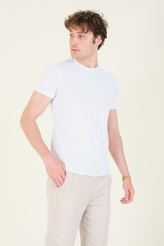 Giyim Dünyası Erkek Sıfır Yaka Basic T-shirt Beyaz 001