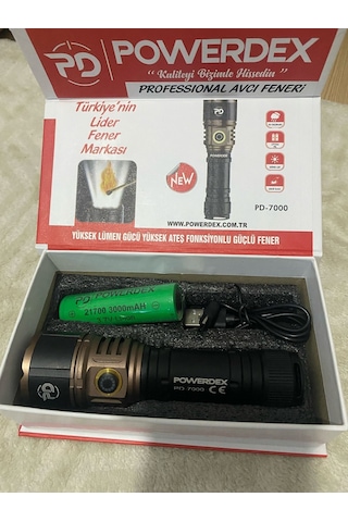 Powerdex Pd-7000 30w 3000 Lümen Profesyonel El Feneri Yüksek Güçlü Led Alüminyum Alaşım Malzeme Özellikleri Siyah
