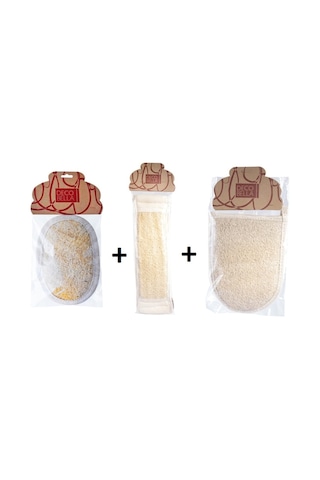 Deco Bella Organic Bath Fiber Kabak Banyo Lifi 3'lü Set Bej