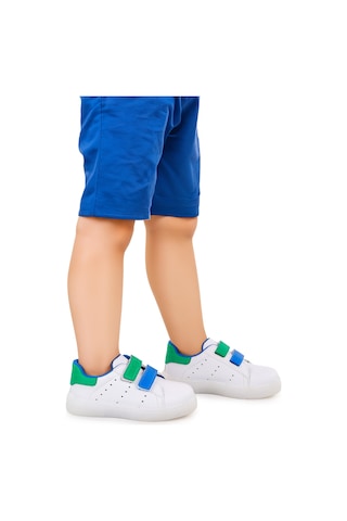 Kiko Kids Royzo Cırtlı Işıklı Erkek Çocuk Spor Ayakkabı Beyaz - Mavi - Yeşil