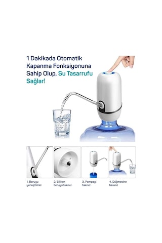 Yeni Nesil Dokunmatik Damacana Su Pompası Şarjlı 1200 Mah Açık Lacivert