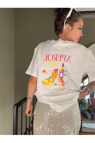 Ali Butik Ekru Aperol Baskılı Tişört
