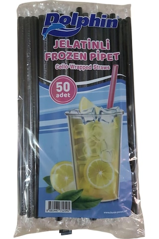 Jelatin Sargılı Siyah Düz Körüksüz Frozen Pipet 50 Li 23,5 Cm Boy 7 Mm Çap Dolphin & Roll-up