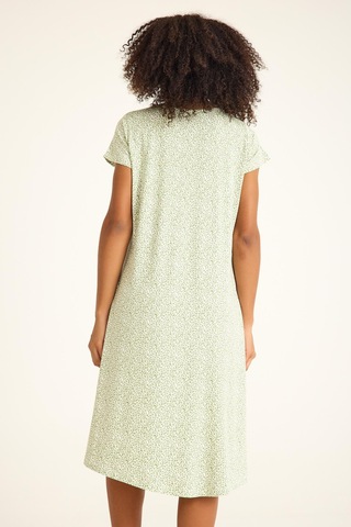 Dökümlü Rahat Kalıp Günlük Penye Kumaş Elbise Yeşil