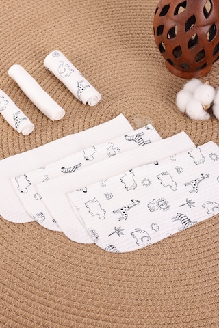 Vavbaby 7 Li Bebek Ağız Mendili Seti %100 Pamuk, Yumuşak Ve Emici Zoo Füme