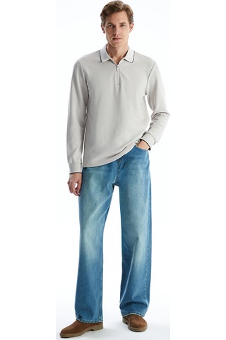Lcwaıkıkı Classic Gri Polo Yaka Uzun Kollu Erkek Sweatshirt