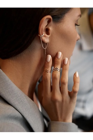 Zoloto Russkih 925 Ayar Gümüş Çift Halkalı Parmak Yüzüğü 145681205 Gri