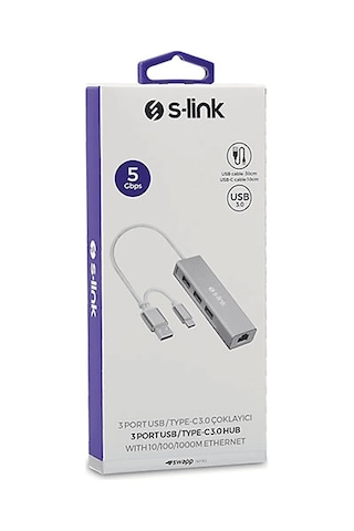 S-lınk Type-c -usb 3.0 1000mbps 3 Port Usb Gigabit Ethernet Adaptör Gri