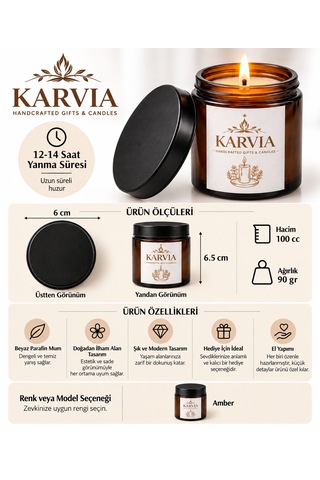 Karvia Kokulu 100 Cc Siyah Amber Cam Kavanoz- El Yapımı 001 - Beyaz