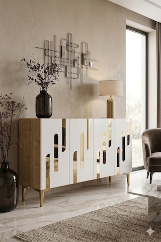 Ka1229dbg Ece Konsol Ve Tv Sehpası Safirmeşe - Beyaz - Gold 120cm Safirmeşe-gold