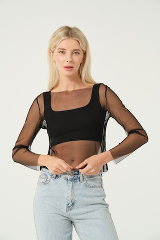 Transparan Bluz Siyah Siyah