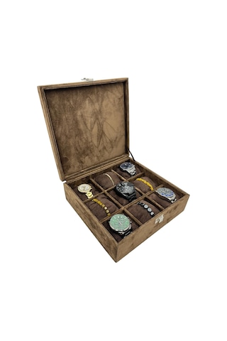 Saat Kutusu 9 Lu Kapalı Alkantara Kahve Siyah