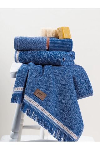 Cotton Box 3'lü Jakarlı Havlu Seti Çantalı 50x90 -denim Mavi Mavi