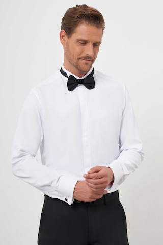 Morven Erkek Beyaz Manşetli Düz Desen Ata Yaka Slim Fit Gömlek Beyaz
