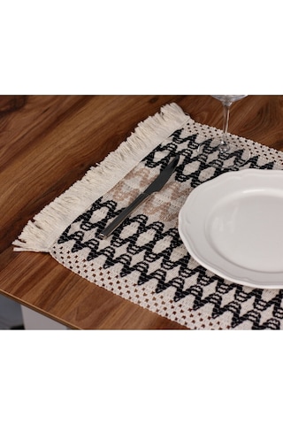 Örme Supla Pamuklu Dantel Püsküllü Amerikan Servis 35x45 Cm Masa Örtüsü Supla Krem