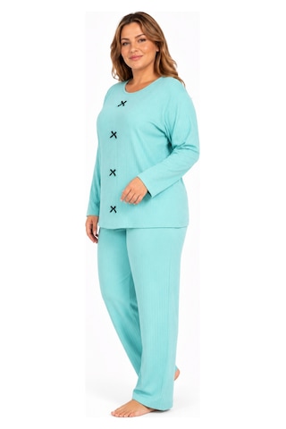 Sleeproom Büyük Beden Kadın Kaşkorse Mevsimlik Su Yeşili Pijama Takımı