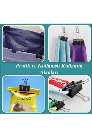 Çelik Kıskaç Klips 15 Mm 12 Adet 1 Paket Metal Mandal Binder Clips Kıska 30 Sayfa Kapasiteli Çok Amaçlı Kullanım