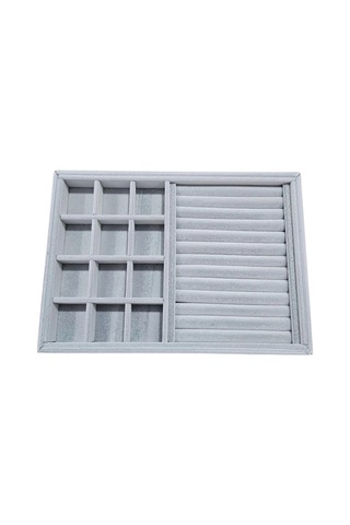 12 Bölmeli Ve Rulo Kolye Ucu Küpe Yüzük Servis Tablası Süet Gri Çok Renkli