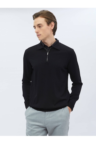 Kip Siyah Polo Yaka Düz Örgü Triko 656011 Siyah