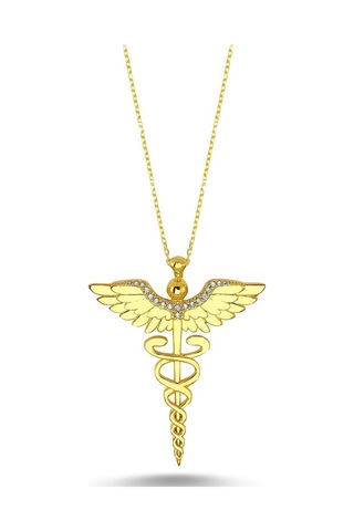 Zirkon Taş Işlemeli Melek Gümüş Kolye (498586167)