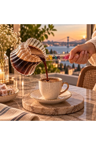 Çiçeki Detaylı Cam Cezve 400 Ml