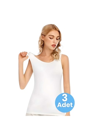 Uniquetrenders Kadın Kalın Askılı Pamuklu Atlet 3'lü Set Beyaz