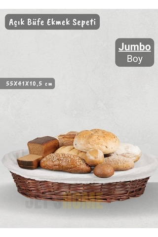 Hasır Ekmek Sepeti Oval Açık Büfe Sepeti Yılbaşı Sepeti Jumbo Boy 55 Cm Kahverengi