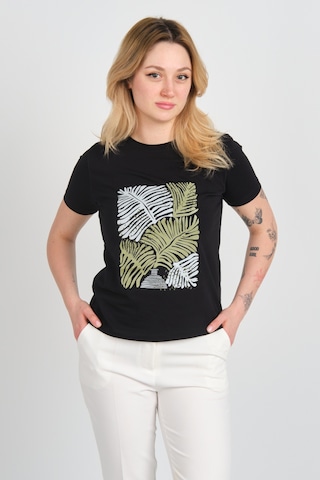 Sistas Kadın Baskı Desenli Kısa Kollu Pamuklu Bluz 24099 Siyah Siyah